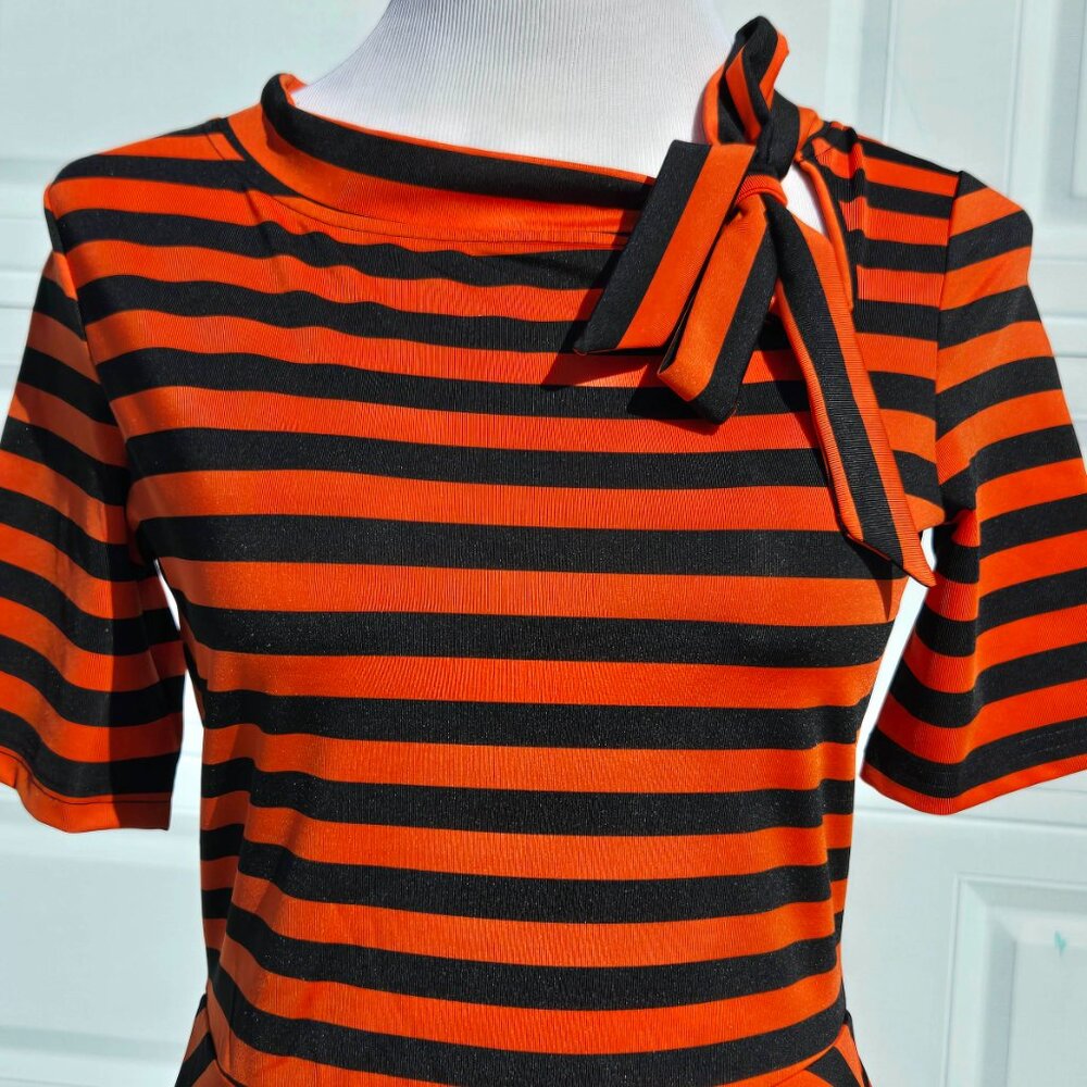Orange/Black Striped Voodoo Vixen Fit and Flare Dress NWT - Picture 3 of 11